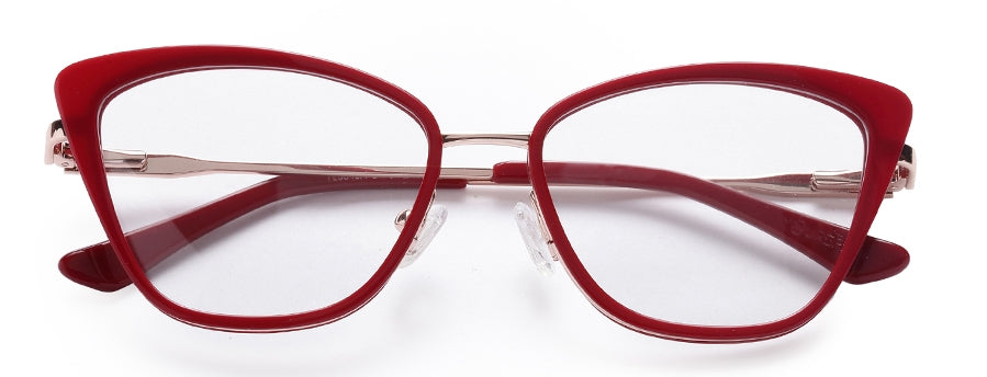 Red Cateyes Full Rim Acetate & Metal Women Eyeglasses Frame