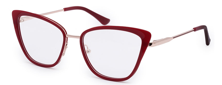 Red Cateyes Full Rim Acetate & Metal Women Eyeglasses Frame