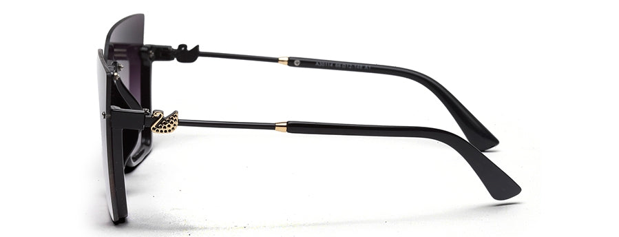 Black Square Half Rim Acetate Frame with Gradient Black UV Sunglass