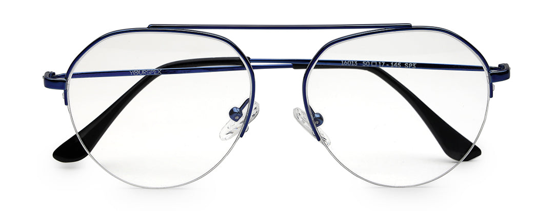 Blue Half Rim Round Unisex Sleek Spectacles