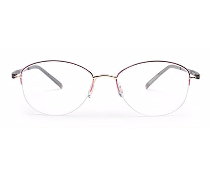 Pink Grey Oval Half Rim Metal Frame for Women