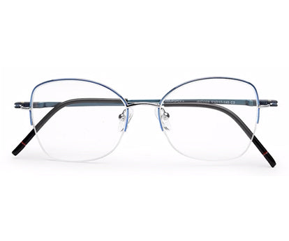 Blue Black Cateyes Half Rim Metal Frame for Women