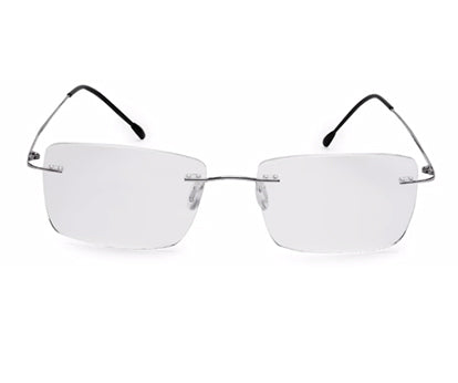 Silver Rectangle Rimless Titanium Unisex Frame