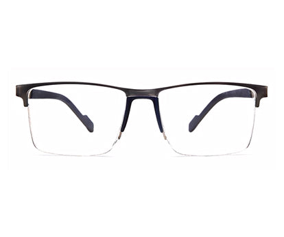 Silver Blue/Black Square Frame Glasses for Unisex in Half Rim Metal Frame
