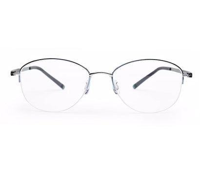 Light Blue Oval Half Rim Metal Frame for Women