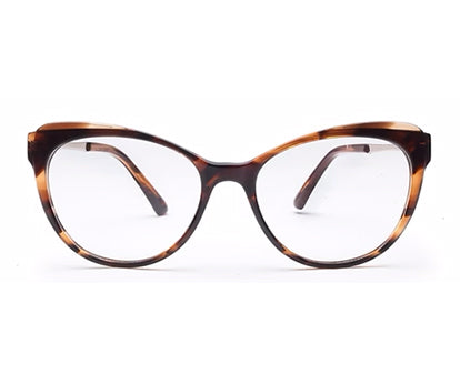 Brown Cateyes Full Rim Acetate Metal Spectacles Frames for Ladies