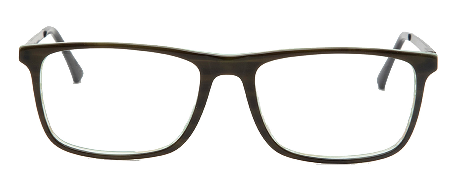 Brown Rectangular Acetate Mens Clear Frame Glasses with Metal Temple