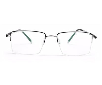 Black Silver Rectangle Half Rim Frame for Men