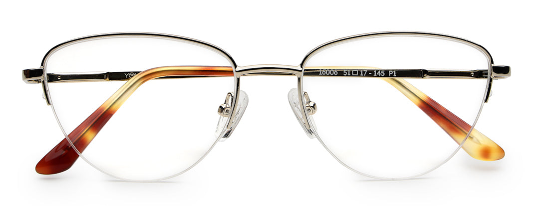 Gold Tort Half Rim Cateye Women Sleek Spectacles