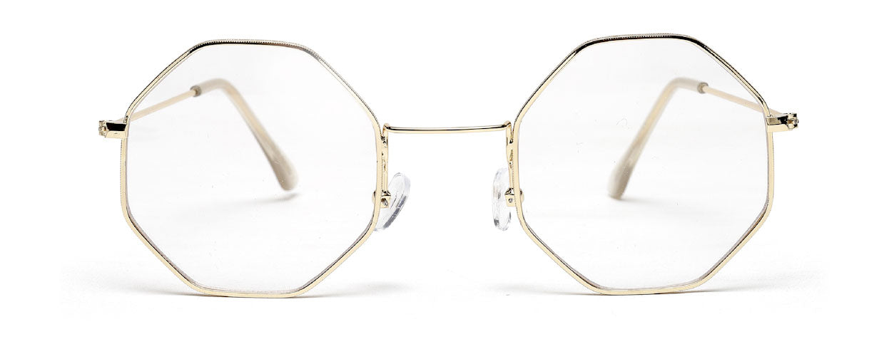 Gold Hexagon Full Rim Unisex Computer Spex Zero Power