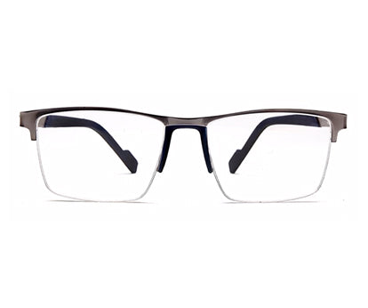 Silver Black/Blue Unisex Half Rim Metal Square Specs Frames