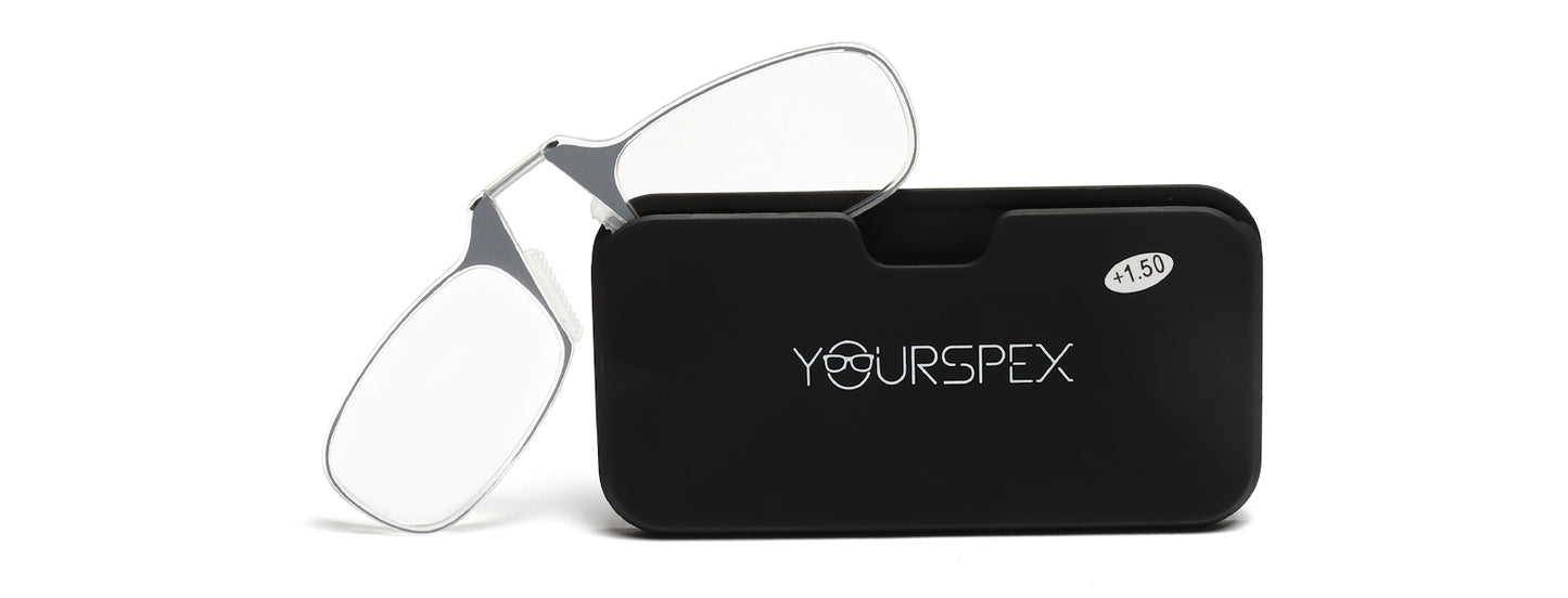 Grey Nose clip Reading eyeglasses with case