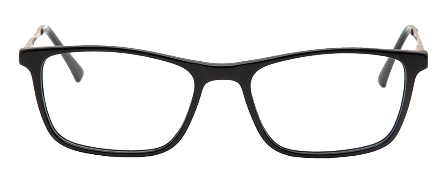 Black Rectangular Acetate Frame with Gold Metal Temple - Reading Eyeglasses