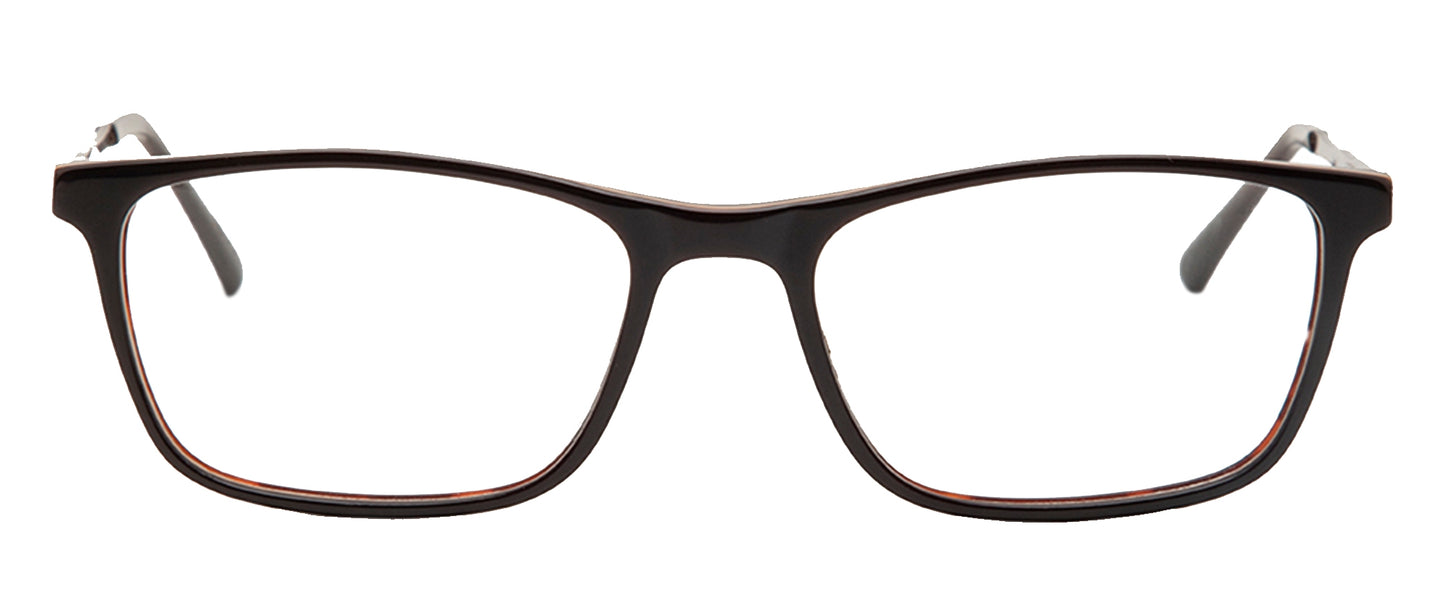 Brown Black Rectangular Acetate Frame with Metal Temple - Reading Eyeglasses