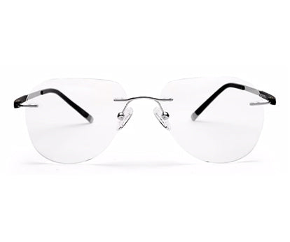 Black Silver Aviator Rimless Metal Frame for Men & Women