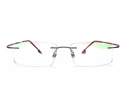 Pink Silver Rectangle Glasses Rimless Titanium Chasma Frame for Unisex
