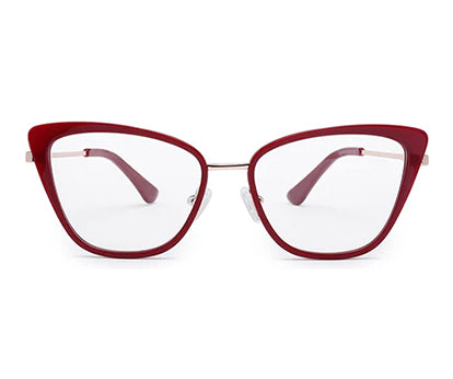 Red Cateyes Full Rim Acetate & Metal Women Eyeglasses Frame