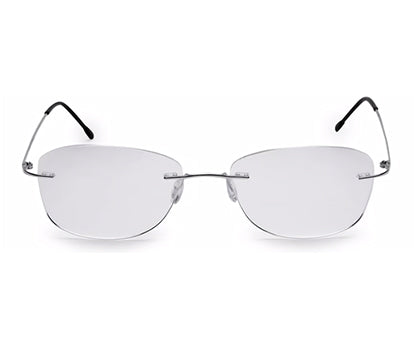 Silver Oval Rimless Titanium Unisex Glasses Frame