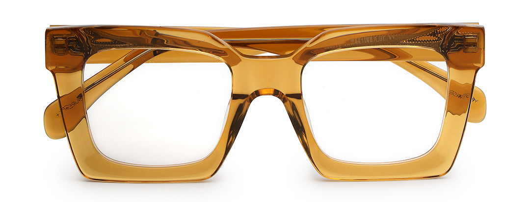 Thick Pale Yellow-Brown Full Rim Square Unisex Sleek Spectacles
