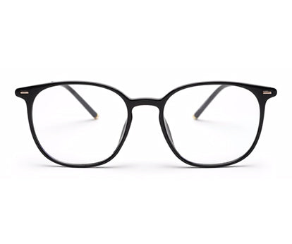 Glossy Black Square Spectacles with Rose Gold & Black Temple