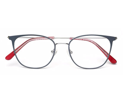 Stylish Grey Oval Frame with Red Temple