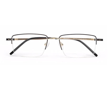 Gold Black Rectangle Half Rim Metal Frame for Men