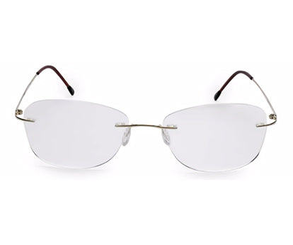 Gold Oval Rimless Titanium Frame for Unisex Eyeglasses
