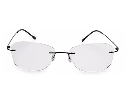 Black Oval Rimless Titanium Reading Glasses Frame for Unisex