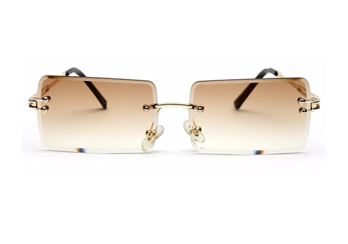 Gradient Brown Rimless Rectangle Sunglass for Men and Women
