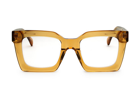 Thick Pale Yellow-Brown Full Rim Square Unisex Sleek Spectacles