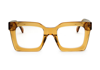 Thick Pale Yellow-Brown Full Rim Square Unisex Sleek Spectacles