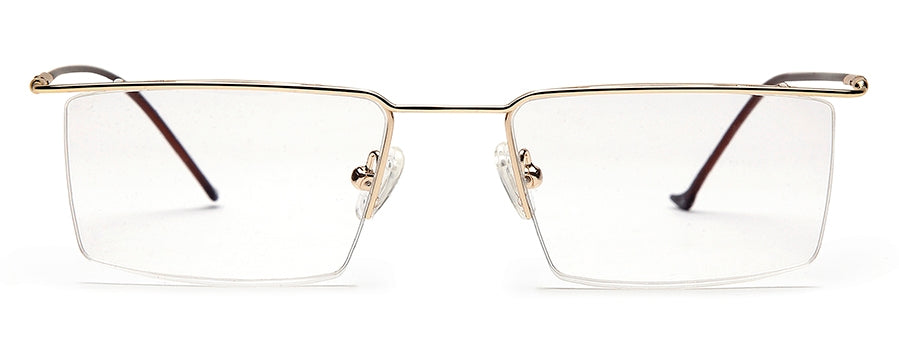 Gold Rectangular Half - Rim Metal Specs Frame for Men