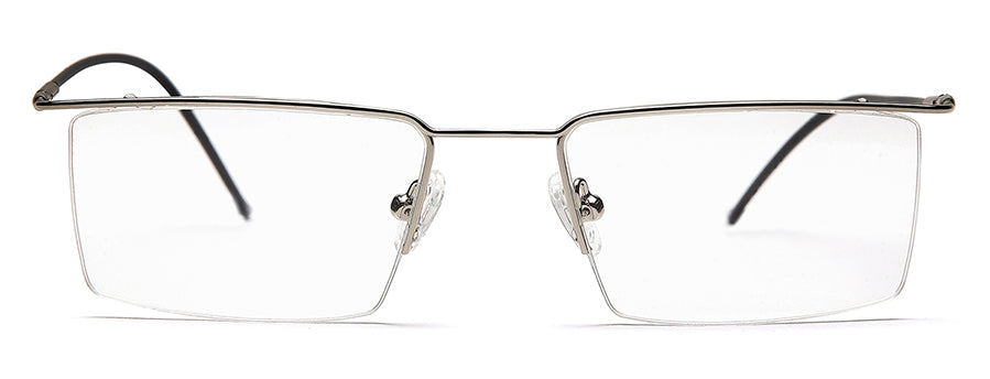 Silver Rectangular Half - Rim Metal Glasses Frames for Men