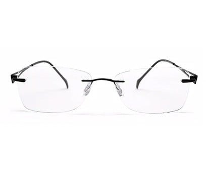 Black Rectangle Rimless Metal Frame for Men & Women