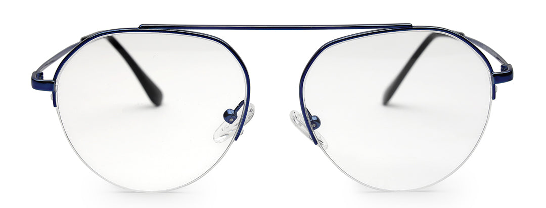 Blue Half Rim Round Unisex Sleek Spectacles
