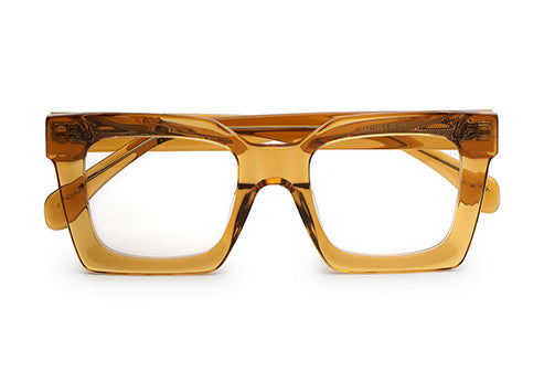 Thick Pale Yellow-Brown Full Rim Square Unisex Sleek Spectacles