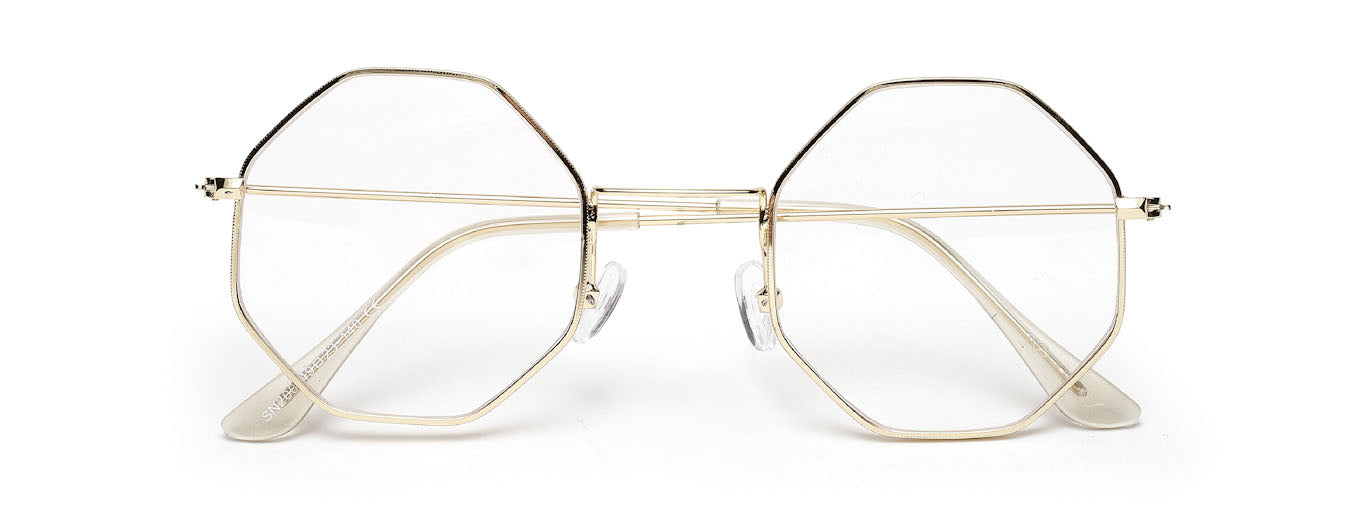 Gold Hexagon Full Rim Unisex Computer Spex Zero Power