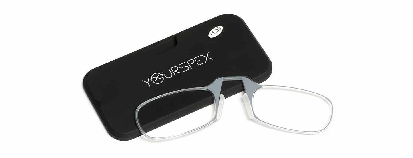 Grey Nose clip Reading eyeglasses with case