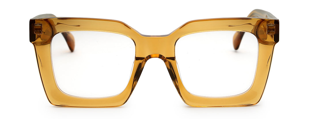 Thick Pale Yellow-Brown Full Rim Square Unisex Sleek Spectacles