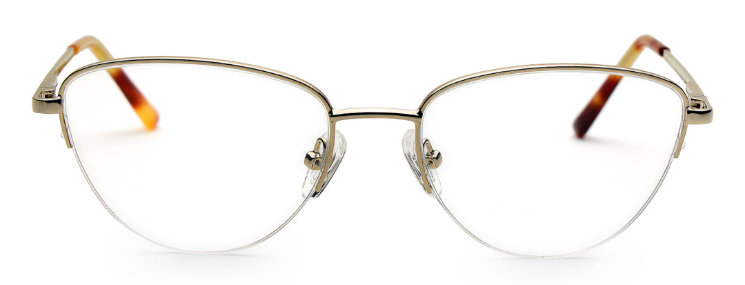 Gold Tort Half Rim Cateye Women Sleek Spectacles