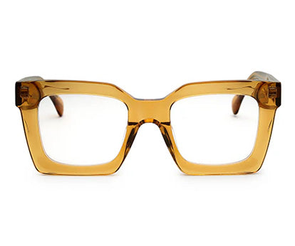 Thick Pale Yellow-Brown Full Rim Square Unisex Sleek Spectacles