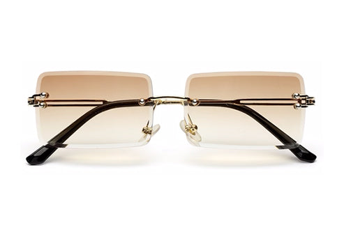 Gradient Brown Rimless Rectangle Sunglass for Men and Women