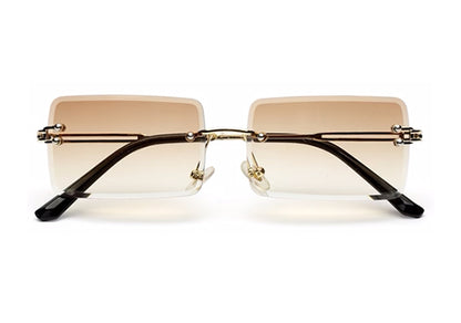 Gradient Brown Rimless Rectangle Sunglass for Men and Women