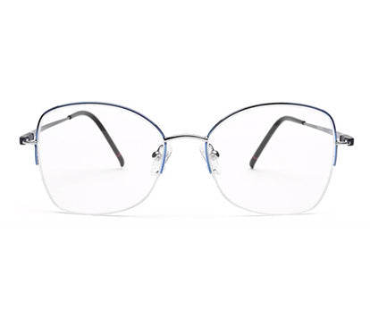 Blue Black Cateyes Half Rim Metal Frame for Women