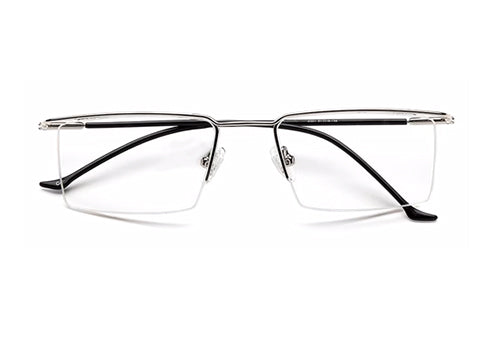 Silver Rectangular Half - Rim Metal Glasses Frames for Men
