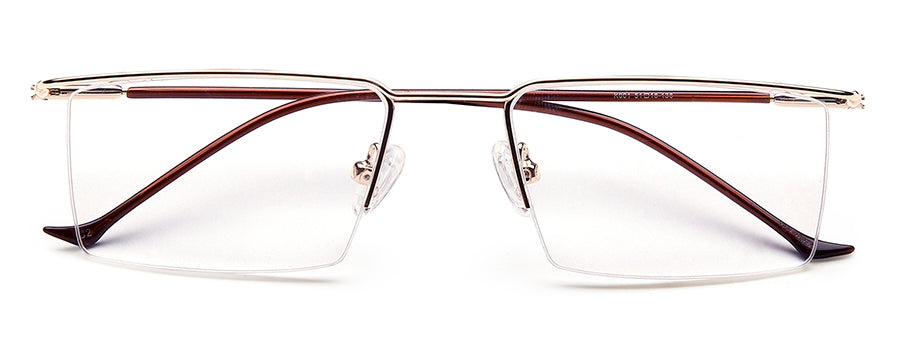 Gold Rectangular Half - Rim Metal Specs Frame for Men