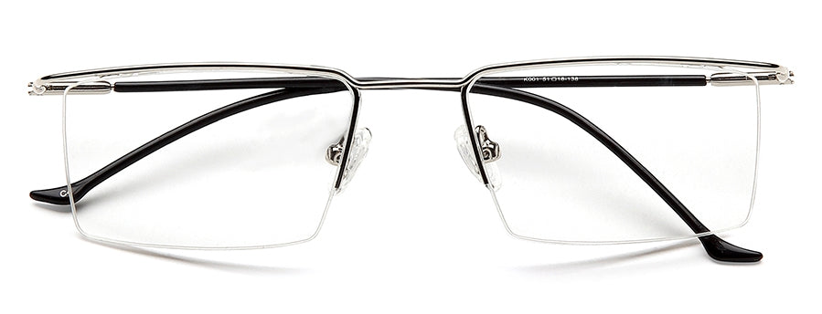 Silver Rectangular Half - Rim Metal Glasses Frames for Men