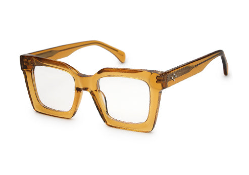 Thick Pale Yellow-Brown Full Rim Square Unisex Sleek Spectacles