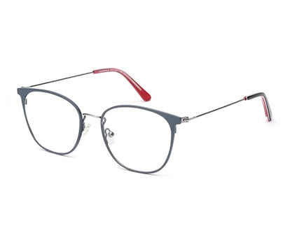 Stylish Grey Oval Frame with Red Temple