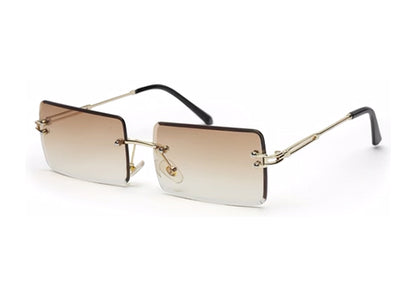 Gradient Brown Rimless Rectangle Sunglass for Men and Women